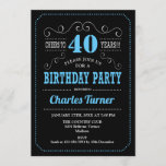 Convites Festa aniversário de 40 anos - Azul Preto<br><div class="desc">Convite de festas aniversário de 40 anos. Design preto,  azul,  branco elegante com padrão de quadro de referência e fonte de script. Saúde para 40 anos! Envie-me uma mensagem se precisar de mais personalização.</div>