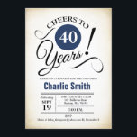 Convites Festa aniversário de 40 anos - Marinho azul preto<br><div class="desc">Convite de festas aniversário de 40 anos no Marinho azul preto branco com fundo retrocremoso. Saúde para 40 anos! Pode ser personalizado em qualquer ano. Envie-me uma mensagem se precisar de mais personalização.</div>