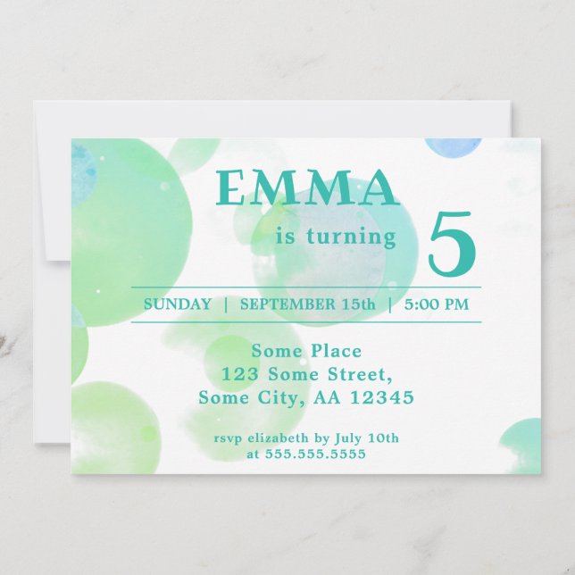 Convites Festa Aniversário de criança de Bolhas Verdes e Az (Verso)