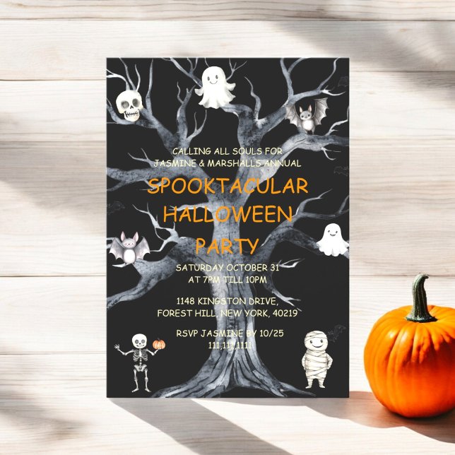 Convites Festa anual do Halloween da Família (spooktackula halloween party invitation , fully ediatable )