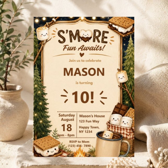 Convites Festa ao redor da fogueira Rústico S'mores Anivers (smores birthday invitation, camping birthday invitation, campfire birthday party, woodland birthday )