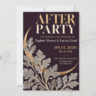 Convites Festa Após Casamento Botânico Elegante Ameixa Dour