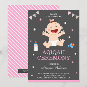 Convites Festa Aqiqah de Bebê Menina Rosa Fofa