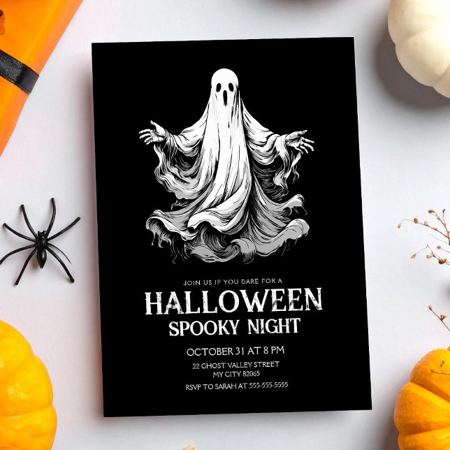 Convites Festa assustadora de Halloween à noite com fantasm (Criador carregado)