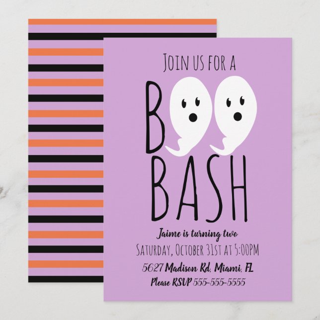 Convites Festa Assustadora de Halloween com Fantasmas Boo M (Frente/Verso)
