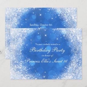 Convites Festa Azul e Branco Brilho Cinderela Qualquer Even