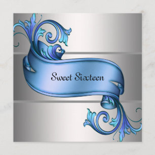 Convites Festa Azul Prata Elegante Sweet Sixteen