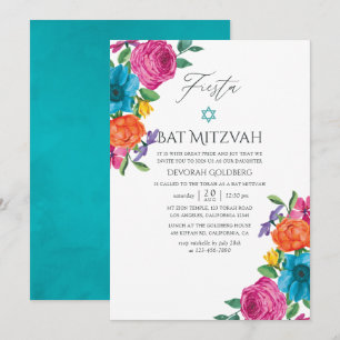 Convites Festa Bat Mitzvah Floral Aquarela