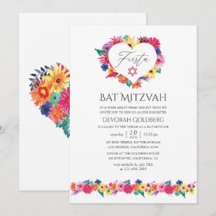 Convites Festa Bat Mitzvah Floral em Aquarela