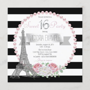 Convites Festa Black Stripe Paris Sweet 16