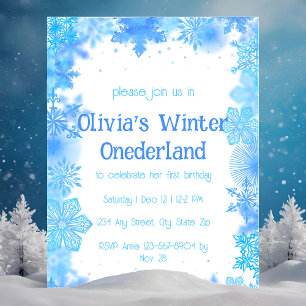 Convites Festa Blue Snowflake Winter Onederland