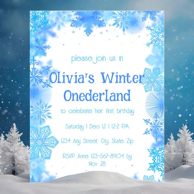 Convites Festa Blue Snowflake Winter Onederland (Criador carregado)