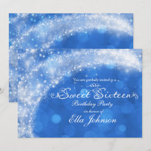 Convites Festa Blue & White Sparkle Cinderela Sweet 16