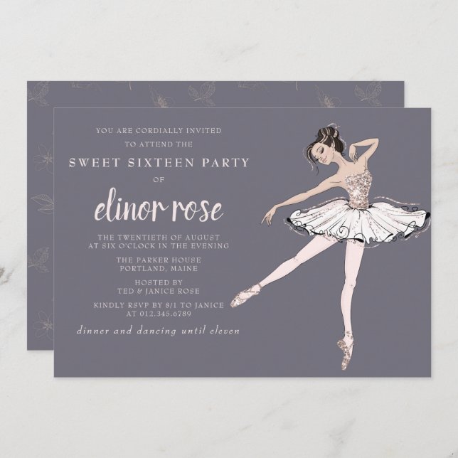 Convites Festa Blush Pink Ballerina Sweet 16 (Frente/Verso)