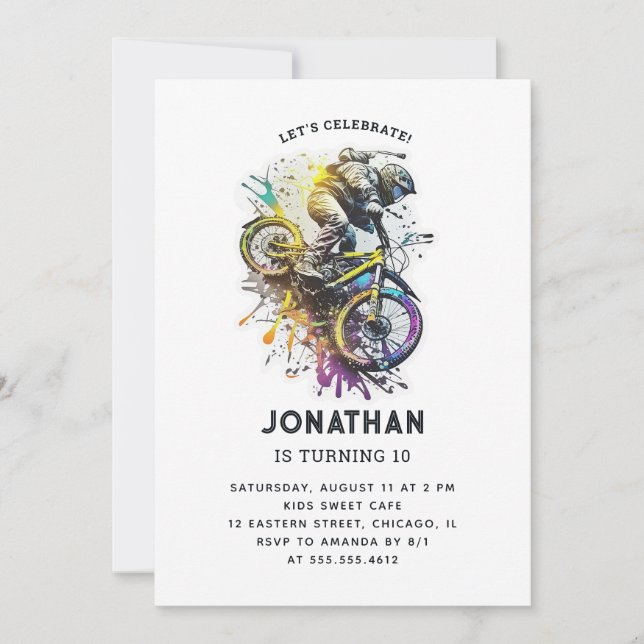 Convites Festa BMX de Bike. Aniversário de aventura extrema (Frente)