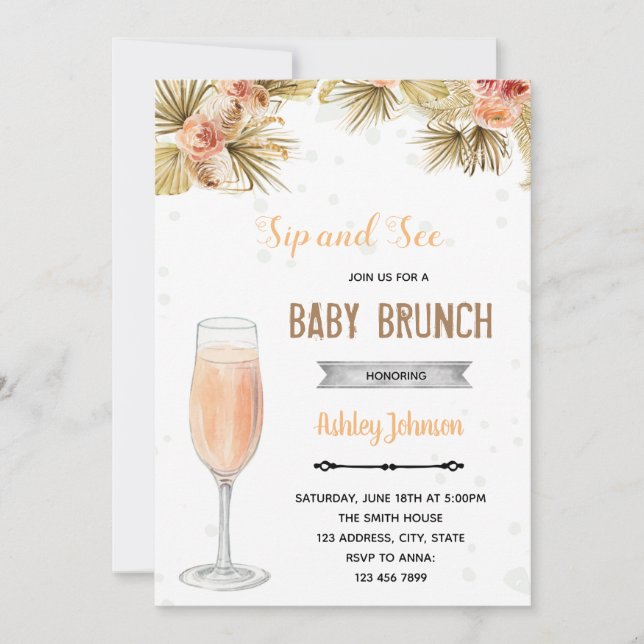 Convites Festa boho de brunch e sip (Frente)