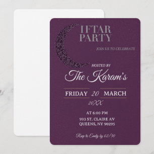 Convites Festa Boho Roxo Minimalista Mesquita Ramadan Iftar