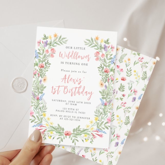 Convites Festa bonita de primeiro aniversario de flor silve (Criador carregado)