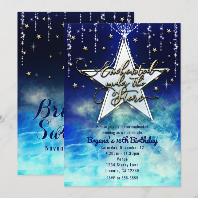 Convites Festa Celestial Enfeitiçada Debaixo das Estrelas S (Frente/Verso)
