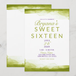 Convites Festa Charme Sweet 16 em Aquarela Verde Chartreuse