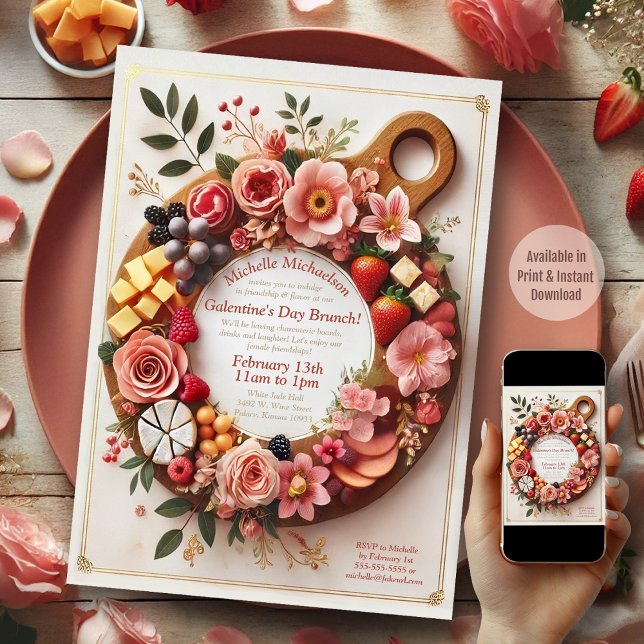 Convites Festa Charming Floral Charcuterie Galentine (Galentine's Day Charcuterie Board)