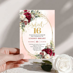 Convites Festa chic boho marsala dourado floral sweet sixte