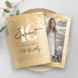 Convites Festa Chic Dourada Glitter Foto Sweet 16