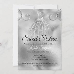 Convites Festa Chic Sweet Sixteen com Diamantes e Folha de 