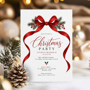 Convites Festa Clássica de Natal com Laço Vermelho Elegante
