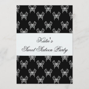 Convites Festa Classy Sweet Sixteen Borboleta Preto e Branc