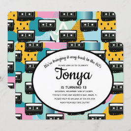 Convites Festa Colagem Rosa anos 80 90 - Cassete Retro