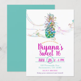 Convites Festa Colorida de Abacaxi para Menina de 16 Anos