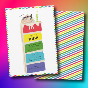 Convites Festa Colorida de Bolo de Aniversário do Arco-Íris