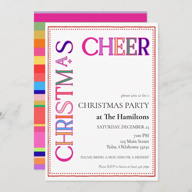 Convites Festa Colorida de Natal de Natal (Frente/Verso)