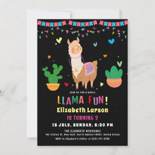 Convites Festa Colorida do Aniversário de criança Llama
