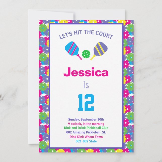 Convites Festa Colorida Pickleball B-day + RSVP (Frente)