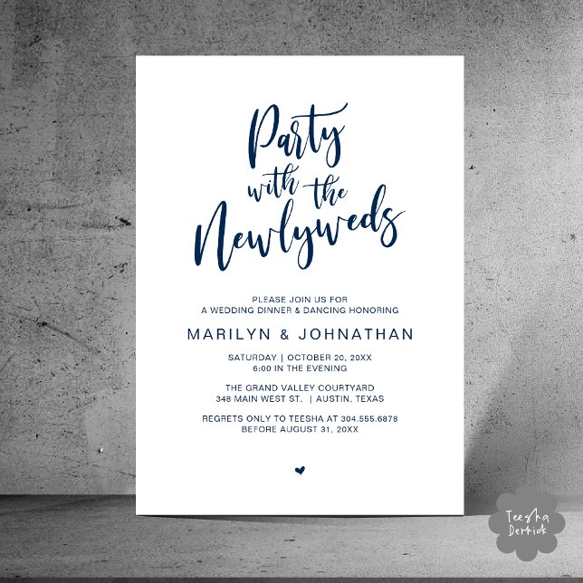 Convites Festa Com O Janto De Casamento Russo De Newlyweds (Party With The Newlyweds Rustic Wedding Dinner Dancing Lunch Brunch Invitation card PDF Navy Blue)