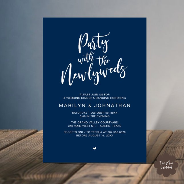 Convites Festa Com O Janto De Casamento Russo De Newlyweds (Party With The Newlyweds Rustic Wedding Dinner Dancing Lunch Brunch Invitation card PDF Navy Blue)