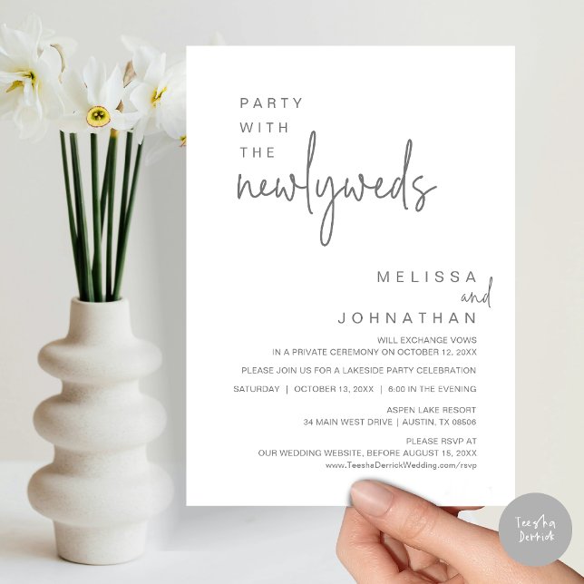 Convites Festa Com Os Recém-Casados, Janto De Casamento (Party with the newlyweds, Post wedding dinner celebration invitation card, PDF, in Dark Grey)