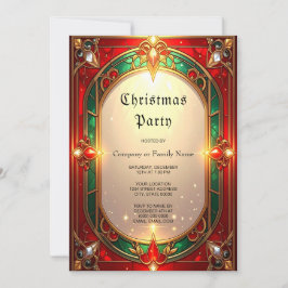 Convites Festa com Padrão de Vidro Colorido Vermelho e Verd