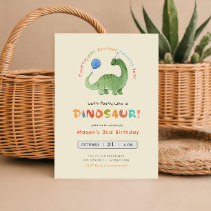 Convites Festa como um Dinossauro Aquarela Dino 2º Aniversá