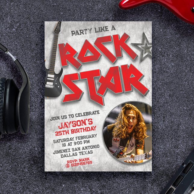 Convites Festa Como Uma Rockstar com Foto (Party Like A Rockstar with Picture Invitation)
