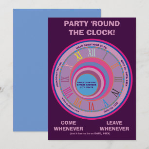 Convites Festa Convide 24 Horas de Relógio Redondo Azul P