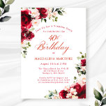 Convites Festa cor-de-rosa vermelha aniversário de 40 anos<br><div class="desc">Rosas vermelhas e peônias cor-de-rosa-claro estão aninhadas em folhas verdes-escuras neste convite de aniversário. A caligrafia clássica permite que seus convidados saibam que é um aniversário de um marco e quem é o celebrante de aniversário. Este item faz parte da coleção de Peony Rosa-Rosa-Rosa vermelha. Ele contém os modelos que...</div>