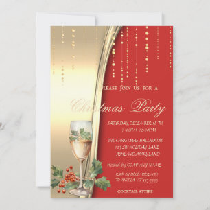 Convites Festa Corporativa Champagne Holly Berry,Vermelho,D
