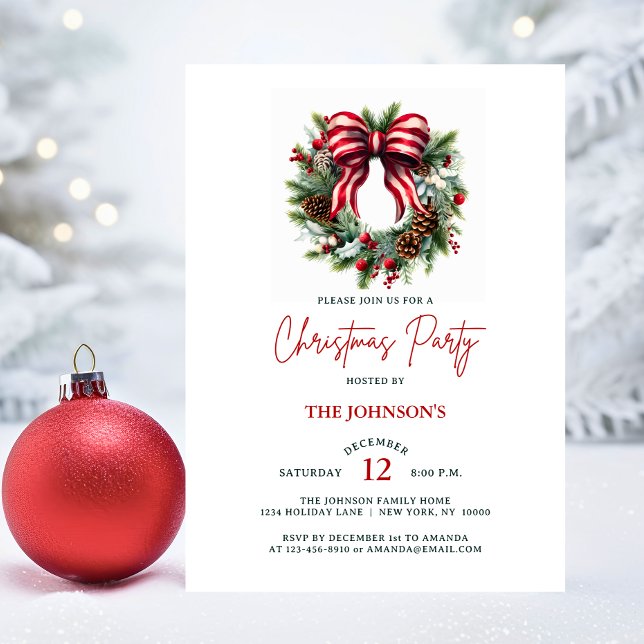 Convites Festa Corporativa da Casa Wreath de Natal Elegante (Elegant Christmas Wreath House Corporate Party Invitation)