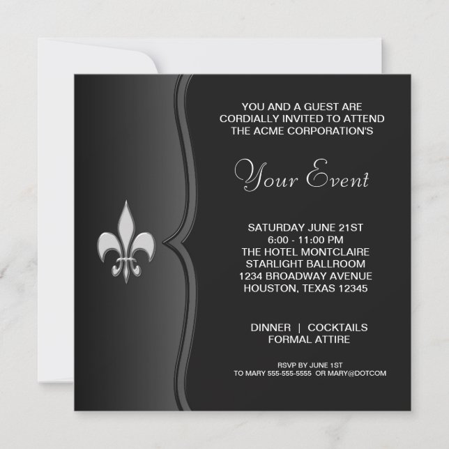 Convites Festa Corporativa Fleur De Lis Black Tie (Frente)