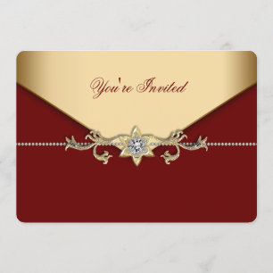 Convites Festa Corporativa Vermelho e Dourado