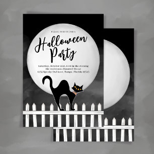 Convites Festa Customizada de Halloween de Gato Preto Assus