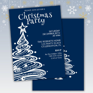 Convites Festa da Árvore de Natal Azul e Branco